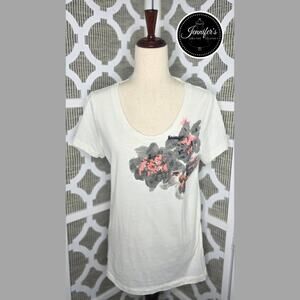 J. Crew Women's White Raw Edge Scoop Neck Abstract Print T-shirt Large